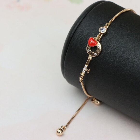 Rose Gold Key and Heart Charm Adjustable A-Bracelet for Women, XPAB0695 - Picture 9 of 12